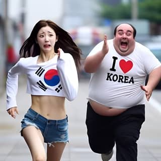 woman running in front of a korean flag