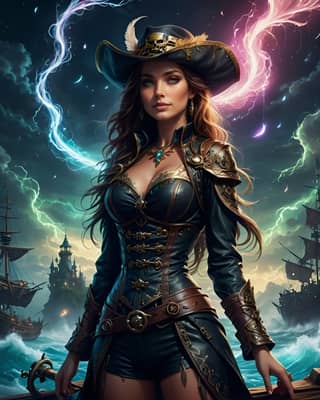 Une femme portant un chapeau de pirate à bord d'un navire pirate.