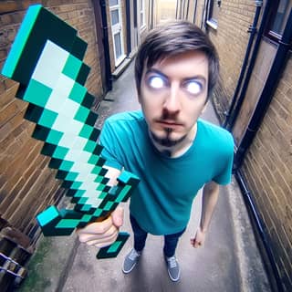 tenant une épée minecraft.