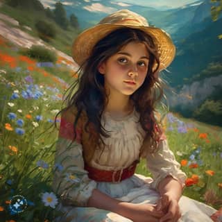 girl sitting in a field of flowers