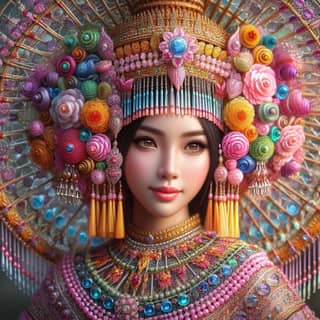 wearing a colorful headdress