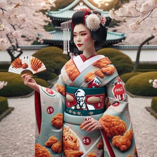 in a kimono is holding a fan