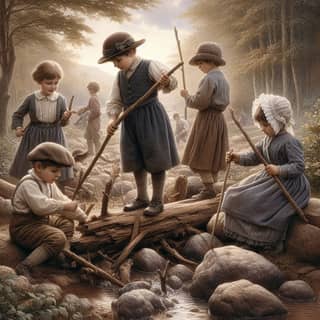 children playing in the woods