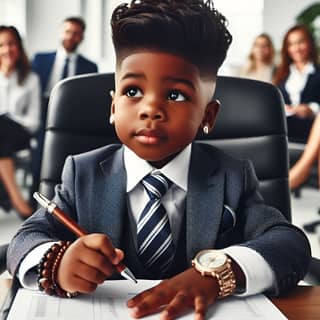 boy in a suit and tie sitting at a desk