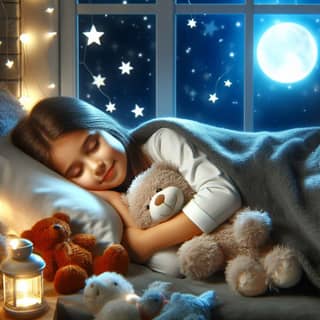 a little girl sleeping with her teddy bear