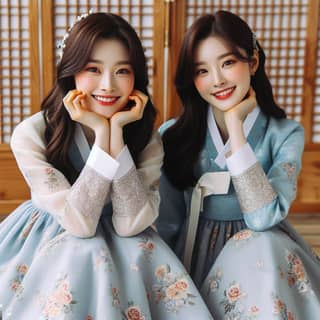 two beautiful young women in traditional korean clothing