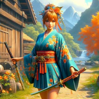 woman in a kimono holding a sword