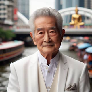 an asian man in a white suit