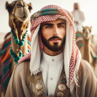 Uomo arabo con barba e turbante.