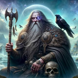 the viking with his raven and skull