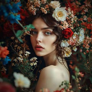 woman with flowers in her hair