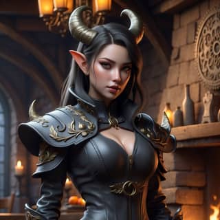 in leather clothes with horns and horns