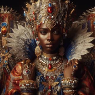 an african woman wearing a crown and jewels