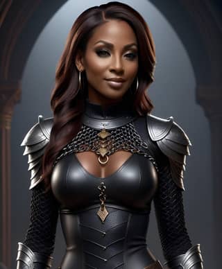 a black woman in a leather outfit