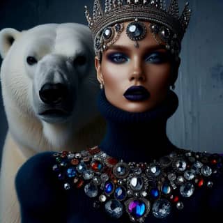 wearing a crown and a polar bear