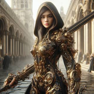 in a golden armor holding a sword