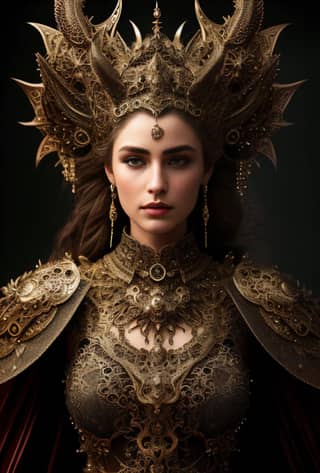 woman in a golden dress with horns