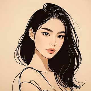 a drawing of with long black hair