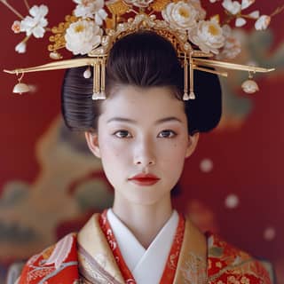 Wanita mengenakan pakaian tradisional Jepang.