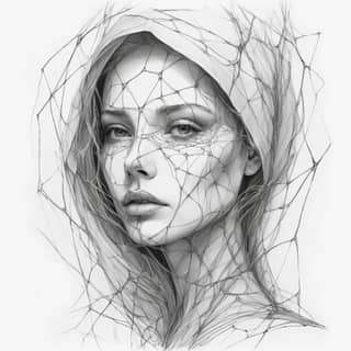 a drawing of with a net over her head