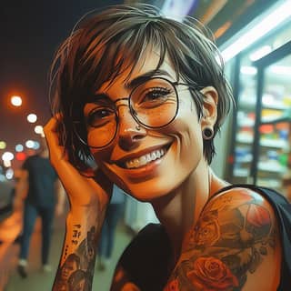 with glasses and tattoos smiling