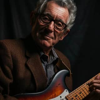 an older man with glasses and a guitar