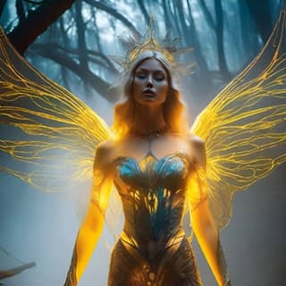 in a golden costume with wings