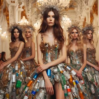 models in dresses made from plastic bottles