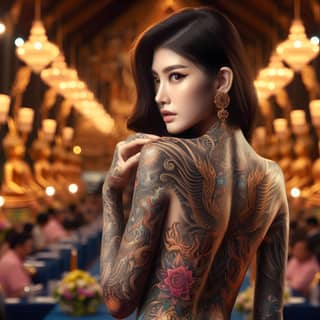 wanita dengan tato di punggungnya