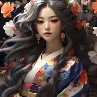 Người phụ nữ mặc kimono với hoa.