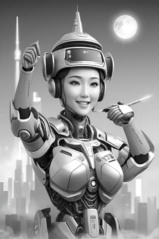 a robot girl with a sword in her hand