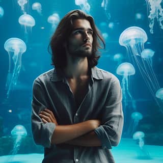 standing in front of a jellyfish tank