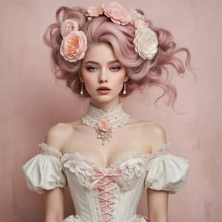 woman with pink hair and a corset