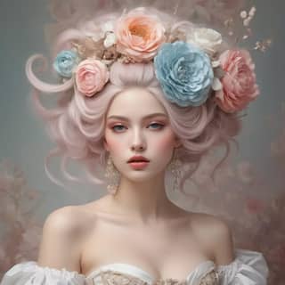 woman with pink hair and flowers in her hair