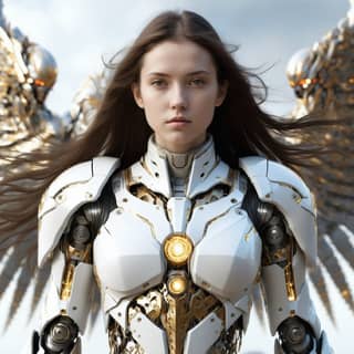 in a futuristic armor with wings