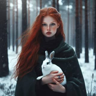 with red hair and a white rabbit