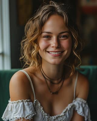 a smiling in a white top