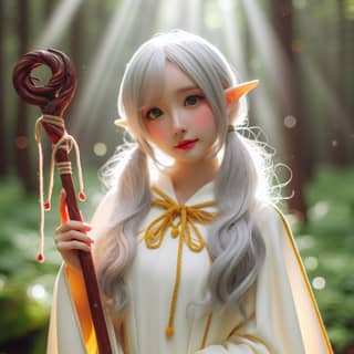 a doll with long white hair and a white elf costume