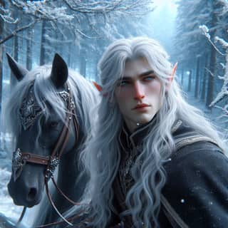 with long white hair and a white beard is riding a horse