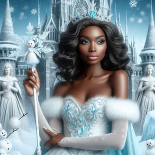 black woman in a white dress holding a snowflake