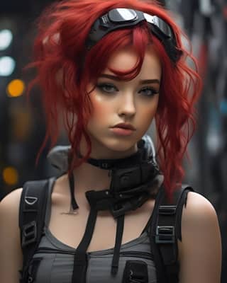 with red hair and goggles