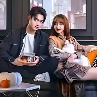 the poster for the korean drama, the couple is sitting on a couch