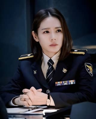 in uniform sitting at a desk