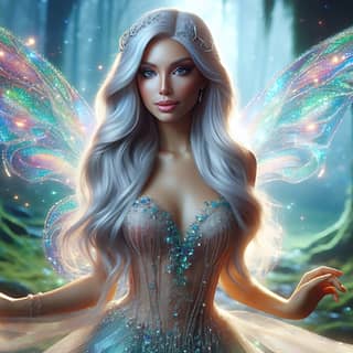 fairy with long white hair and blue eyes