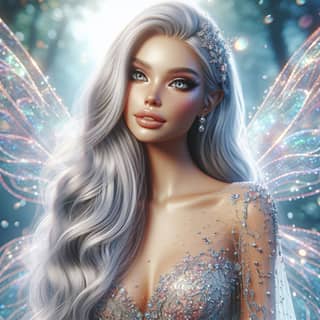 fairy with long white hair and a long white dress