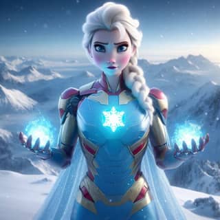 elsa from frozen is holding two glowing orbs