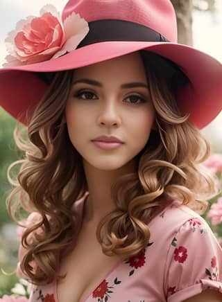 woman in a pink hat and pink dress