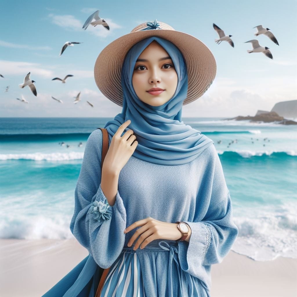 muslim woman in a hijab on the beach