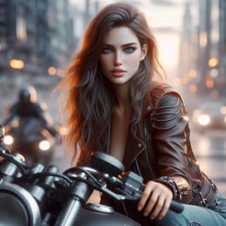 woman in leather jacket sitting on a motorcycle