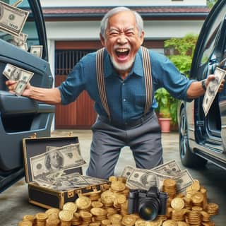 an old man with money in his hand